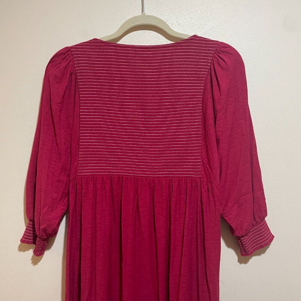 Nation LTD Size S Small Rona Puff Sleeve Smocked Tiered Midi Dress Berry Pink - Picture 10 of 15